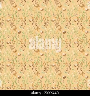 Modello senza cuciture con fiori e farfalle Foto Stock