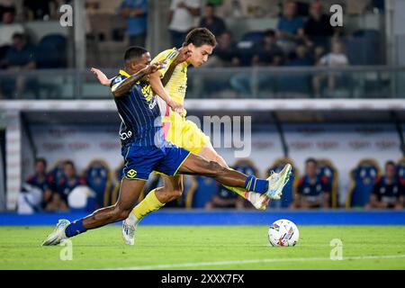 Kenan Yildiz della Juventus in azione durante Hellas Verona FC vs Juventus FC, partita di calcio italiano di serie A A Verona, Italia, agosto 26 2024 Foto Stock