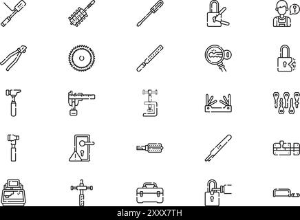 La raccolta Locksmith icons è un'illustrazione vettoriale con traccia modificabile. Illustrazione Vettoriale