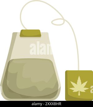 Sacchetto di tè contenente foglie di marijuana secche e schiacciate, che rappresenta il concetto di bevande infuse di cannabis Illustrazione Vettoriale