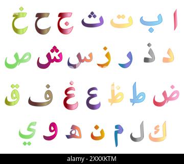 Hijaiyah Arabo Letter Learning Calligraphy Education Learn Language colorato per bambini alfabeto design concept Illustrazione Vettoriale