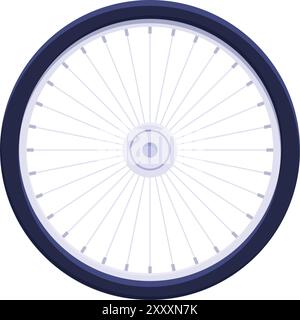 La ruota della bicicletta gira velocemente, mostrando il movimento con le razze e lo pneumatico Illustrazione Vettoriale