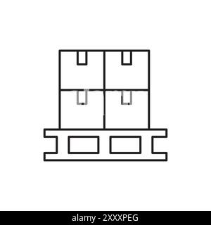 Vettore pallet magazzino. Semplice illustrazione a linee. Contorno della pila di caselle. Icona di archiviazione minimalista. Illustrazione Vettoriale