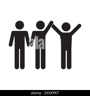 Icona lavoro di squadra riuscito. Tre bastoni insieme. Silhouette nera minimalista. Simbolo di collaborazione vettoriale. Illustrazione Vettoriale