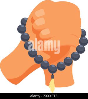 La persona che tiene le perle buddiste di mala sta pregando in meditazione Illustrazione Vettoriale