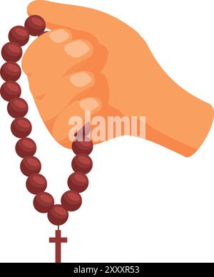 La mano regge le perle del rosario, simboleggiando la preghiera, la fede e la spiritualità Illustrazione Vettoriale