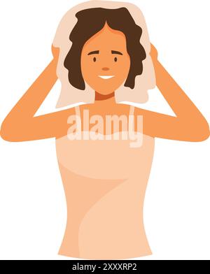 La giovane donna sta asciugando i capelli bagnati con un asciugamano dopo aver fatto la doccia Illustrazione Vettoriale