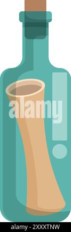 Messaggio classico in una bottiglia, in attesa di essere scoperto e i suoi segreti rivelati Illustrazione Vettoriale