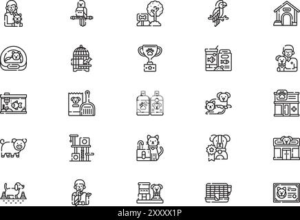 La raccolta icone animali domestici è un'illustrazione vettoriale con traccia modificabile. Illustrazione Vettoriale