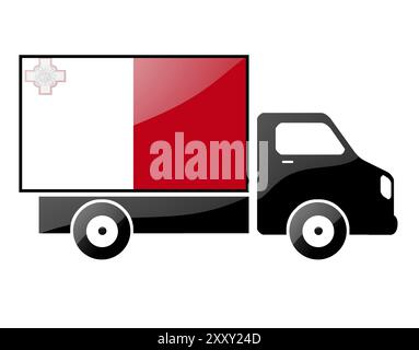 La bandiera maltese dipinta sulla silhouette di un camion. illustrazione lucida Foto Stock