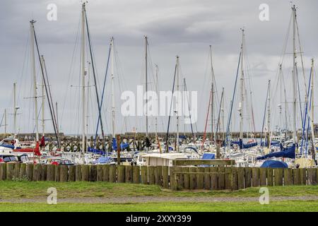 Amble, Northumberland, Inghilterra, Regno Unito, 10 settembre, 2018: barche nella Amble Marina Foto Stock