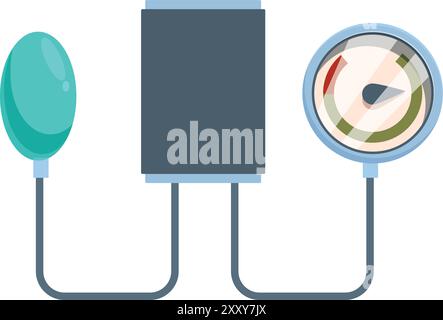 Tonometro per la misurazione della pressione sanguigna con quadrante che mostra i risultati, il concetto di apparecchiature mediche e sanitarie Illustrazione Vettoriale