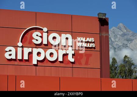 Aeroporto di Sion, summit posteriore Haut de Cry, Sion, Sion, Vallese, Svizzera, Europa Foto Stock