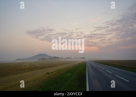 Corona di campagna in Sassonia a Goerlitz. Corona di campagna vicino a Goerlitz nella nebbia mattutina Foto Stock