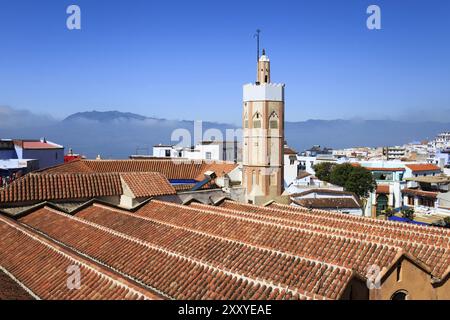 Vista di chefchaouen dalla Kasbah, Marocco Foto Stock