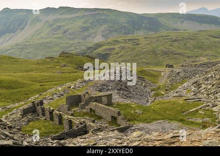 Le rovine di dismesse cava Rhosydd est vicino a Blaenau Ffestiniog, Gwynedd, Wales, Regno Unito Foto Stock