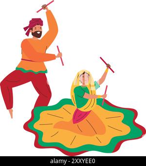 ballerini nel festival tradizionale happy navratri Illustrazione Vettoriale