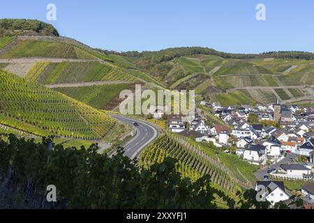 Villaggio dei vini Rech sul percorso escursionistico dei vini rossi nella valle di Ahr Foto Stock