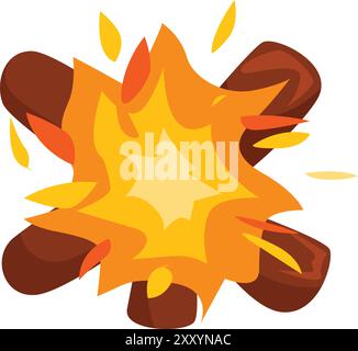 Il falò brucia e fornisce calore e luce per un viaggio in campeggio Illustrazione Vettoriale