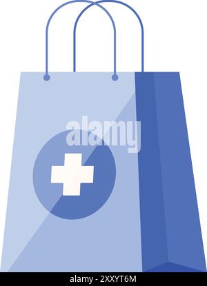 Borsa blu con croce bianca, che rappresenta il concetto di costi sanitari e spese mediche Illustrazione Vettoriale