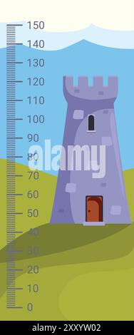 Grafico dell'altezza del cartoni animati con le misure contrassegnate sulla scala per la misurazione dei bambini Illustrazione Vettoriale