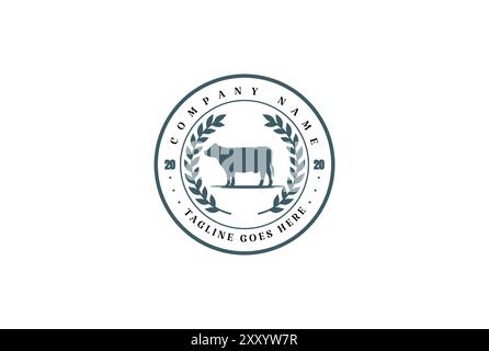 Etichetta circolare retro Vintage Cattle Angus Beef Emblem Livestock Logo Design Vector Illustrazione Vettoriale