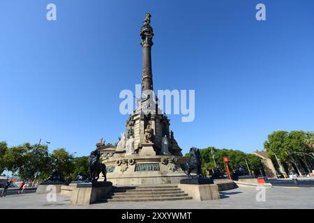 Il monumento di Colombo a Barcellona, Spagna. Foto Stock