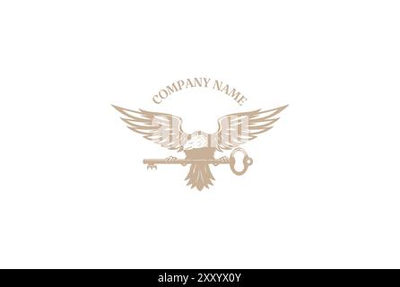 Falcon Hawk vintage retro Eagle con chiave per il design del logo degli appartamenti immobiliari Illustrazione Vettoriale