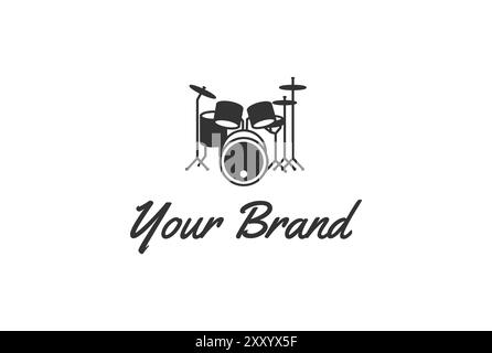Silhouette vintage Drum Set per il Concorso musicale Concerto Show Logo Design Vector Illustrazione Vettoriale
