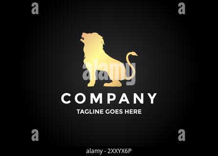 Design vettoriale con logo e silhouette Golden Luxury Lion Crest Illustrazione Vettoriale