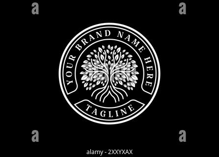 Stemma della famiglia Tree of Life Stamp Seal Logo Vector Oak Banyan Maple Illustrazione Vettoriale