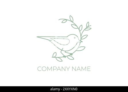 Semplice bellezza Robin Canary Bird with Leaf Branch Logo Design Vector Illustrazione Vettoriale