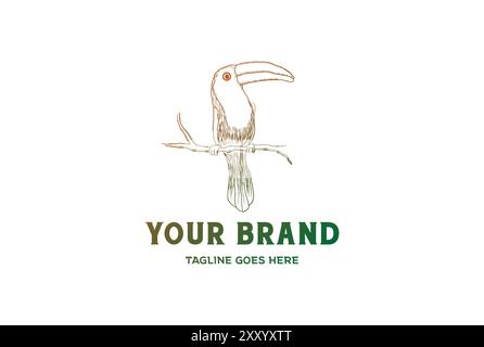 Design Vector con logo Toucan Bird, stile vintage retrò Illustrazione Vettoriale