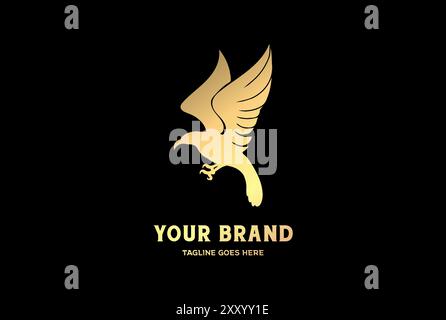 Elegante design Vector con logo Falcon Bird Falcon Eagle volante d'oro di lusso Illustrazione Vettoriale