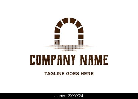 Vintage retro Brick Bridge o Waterway Canal Logo Design Vector Illustrazione Vettoriale