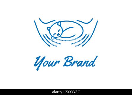 Mano con Cat Kitty per Animal PET Love Club Community Logo Vector Illustrazione Vettoriale