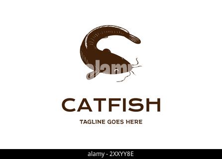 Disegno a mano vintage retro Fish Catfish silhouette per la pesca o Product Logo Design Illustrazione Vettoriale