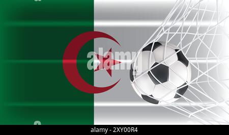 Calcio o pallone da calcio in rete reti isolate su Algeria bandiera ombreggiata, accessori sportivi attrezzature per giocare, Campionato e progettazione di competizioni Illustrazione Vettoriale