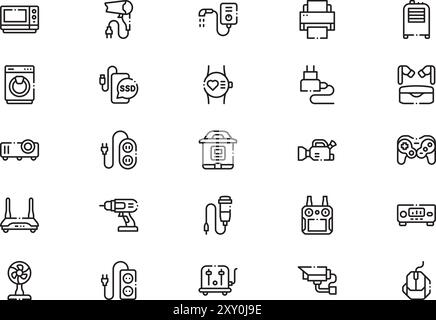 La raccolta Electronics icons è un'illustrazione vettoriale con traccia modificabile. Illustrazione Vettoriale