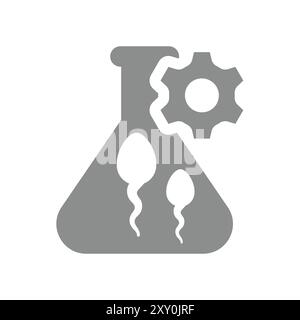 Fecondazione in vitro, provetta per test icona bambino. Sperma in matraccio, simbolo del vettore di bioingegneria. Illustrazione Vettoriale