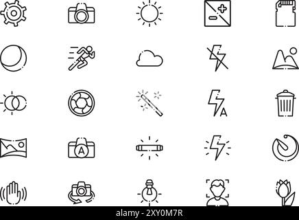La raccolta delle icone dell'interfaccia della fotocamera è un'illustrazione vettoriale con traccia modificabile. Illustrazione Vettoriale
