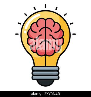 Cervello dentro una lampadina Illustrazione Vettoriale