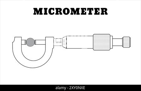 Icona micrometro. Diagramma del micrometro su sfondo bianco disegnato in figura Foto Stock