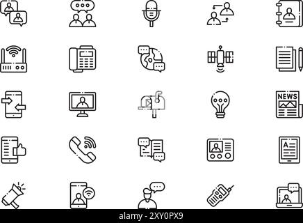 La raccolta delle icone di comunicazione è un'illustrazione vettoriale con traccia modificabile. Illustrazione Vettoriale