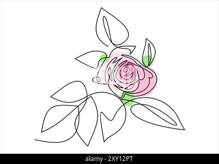 Design rosa a una linea. Illustrazione di stile minimalista disegnata a mano Illustrazione Vettoriale