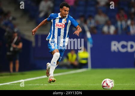 Barcellona, Spagna. 26 agosto 2024. Durante la Liga EA Sports match tra RCD Espanyol e Real Sociedad giocato allo stadio RCDE il 24 agosto 2024 a Barcellona, Spagna. (Foto di Bagu Blanco/PRESSINPHOTO) credito: PRESSINPHOTO SPORTS AGENCY/Alamy Live News Foto Stock