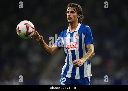 Barcellona, Spagna. 26 agosto 2024. Durante la Liga EA Sports match tra RCD Espanyol e Real Sociedad giocato allo stadio RCDE il 24 agosto 2024 a Barcellona, Spagna. (Foto di Bagu Blanco/PRESSINPHOTO) credito: PRESSINPHOTO SPORTS AGENCY/Alamy Live News Foto Stock