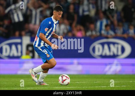 Barcellona, Spagna. 26 agosto 2024. Alejo Veliz dell'RCD Espanyol durante la Liga EA Sports match tra RCD Espanyol e Real Sociedad giocato allo stadio RCDE il 24 agosto 2024 a Barcellona, Spagna. (Foto di Sergio Ruiz/PRESSINPHOTO) durante la Liga EA Sports match tra RCD Espanyol e Real Sociedad giocata allo stadio RCDE il 24 agosto 2024 a Barcellona, Spagna. (Foto di Bagu Blanco/PRESSINPHOTO) credito: PRESSINPHOTO SPORTS AGENCY/Alamy Live News Foto Stock