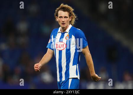 Barcellona, Spagna. 26 agosto 2024. Alex Kral dell'RCD Espanyol durante la Liga EA Sports match tra RCD Espanyol e Real Sociedad ha giocato allo stadio RCDE il 24 agosto 2024 a Barcellona, Spagna. (Foto di Sergio Ruiz/PRESSINPHOTO) durante la Liga EA Sports match tra RCD Espanyol e Real Sociedad giocata allo stadio RCDE il 24 agosto 2024 a Barcellona, Spagna. (Foto di Bagu Blanco/PRESSINPHOTO) credito: PRESSINPHOTO SPORTS AGENCY/Alamy Live News Foto Stock