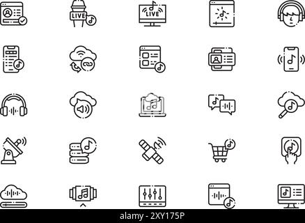 La raccolta di icone di streaming musicale è un'illustrazione vettoriale con traccia modificabile. Illustrazione Vettoriale